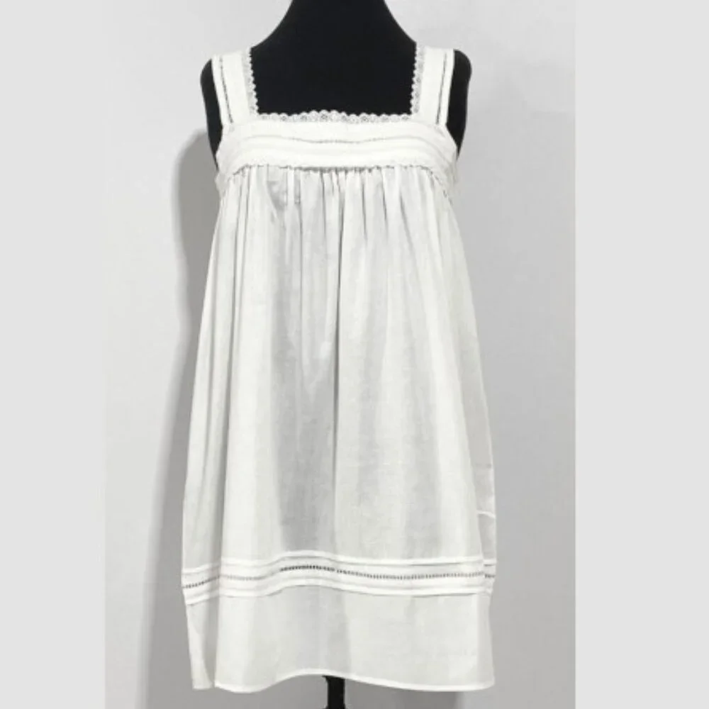 Women's White Cotton Sleeveless Nightgown - Breathable Sleep Dress